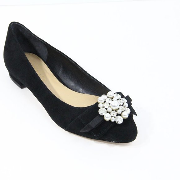 New Talbot Talbots Edison Black Ballet Flats sz 6.5 New Women Dress Shoe Crystals Pearl